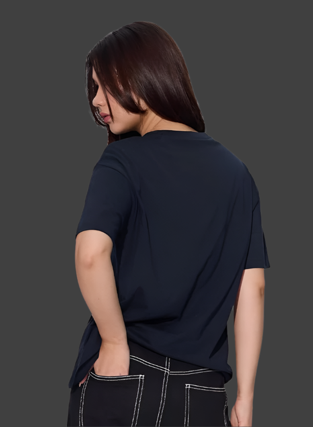 Navy Women and Girls Short Sleeves Round Neck Cotton Oversized T-Shirts